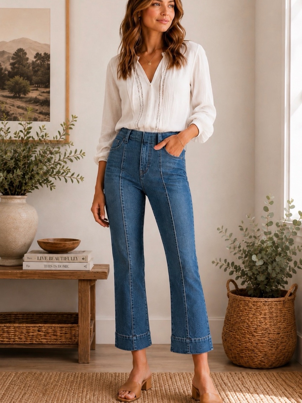 Pilcro Anthropologie Front Seam High Rise Cropped Jeans 27 Blue Stretch Denim